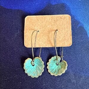 Turquoise Patina Leaf Drop Earrings Ear Wire Jewelry